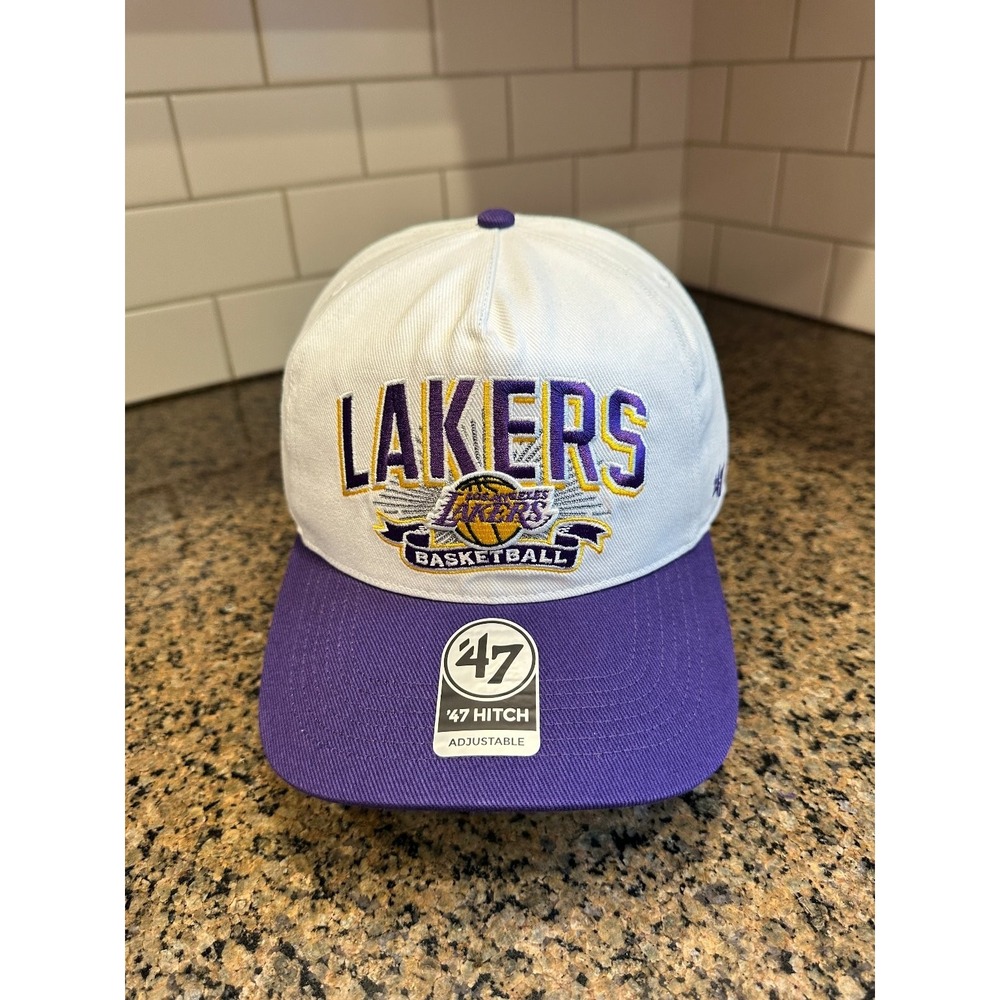 Los Angeles Lakers 47 Hitch Prime Play Hat Men OSFA White Purple Cotton
